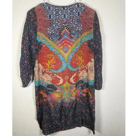 Tolani Silk Boho Tunic Dress Multicolor Print Size S - Picture 3 of 11